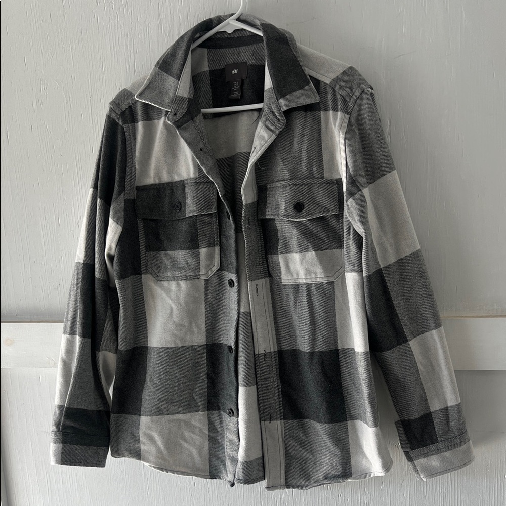 H&M Black and Gray Plaid Shirt Jacket